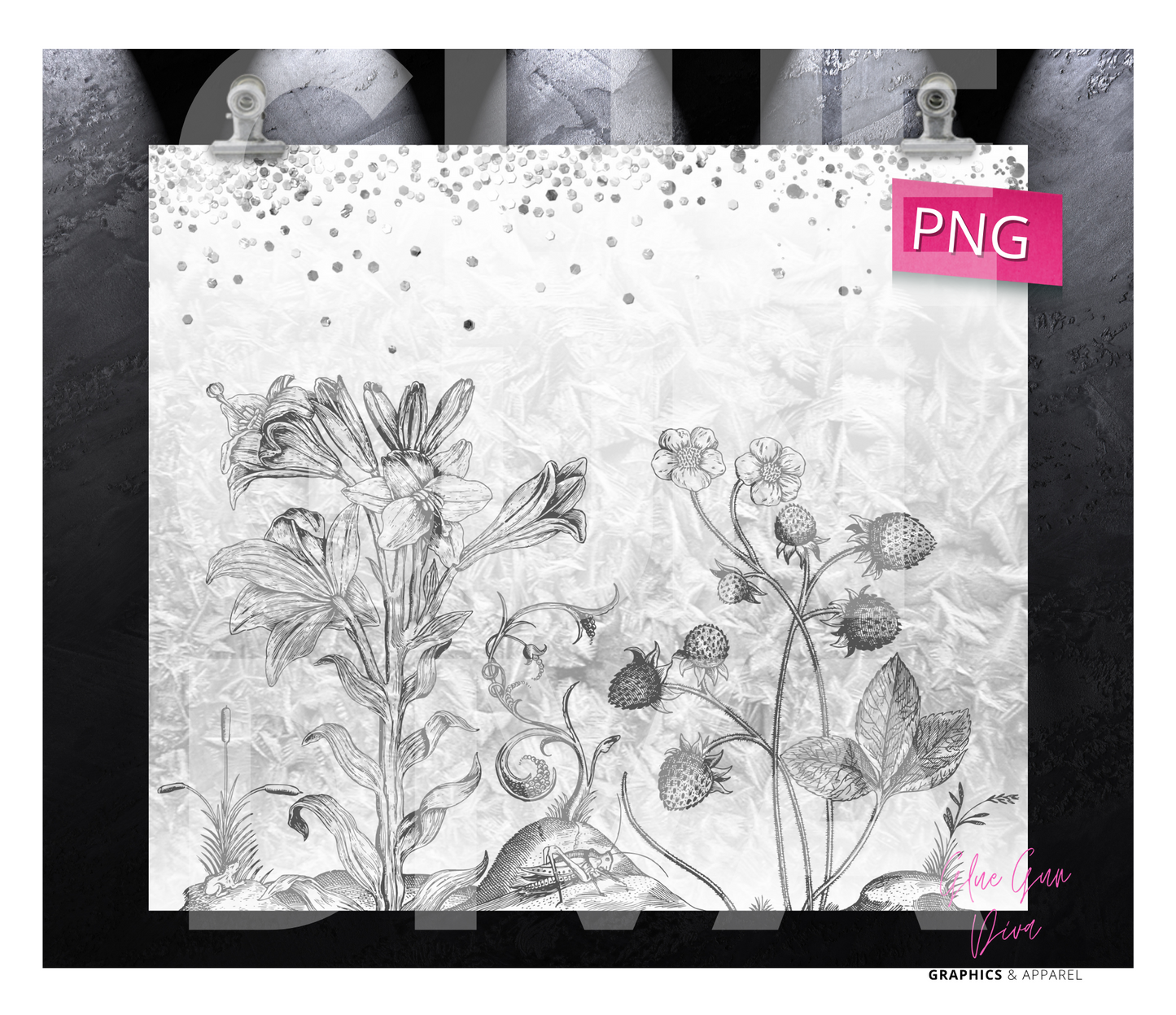 Monochromatic Flowers - Digital tumbler wrap for 20 oz skinny straight tumbler