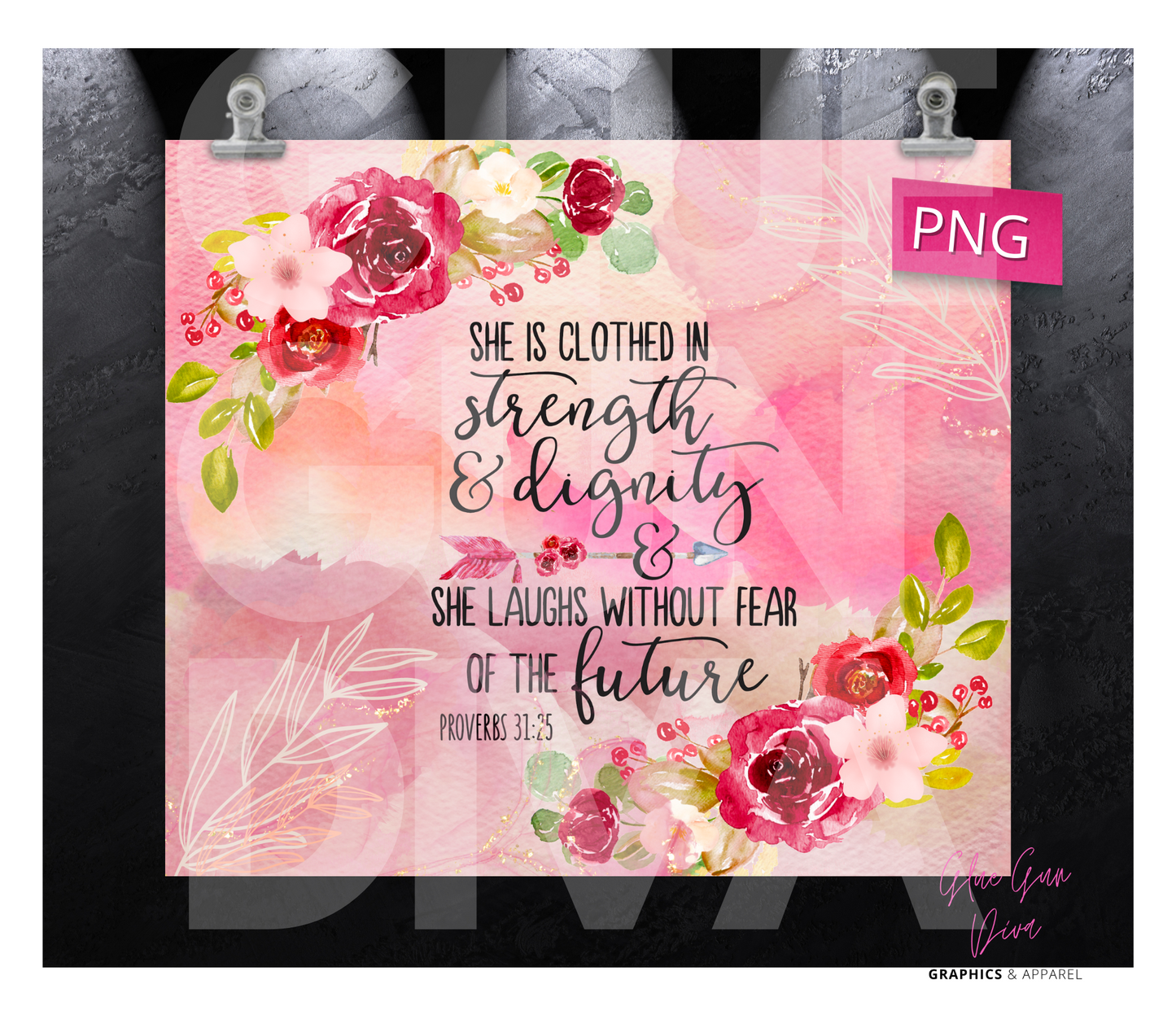 She is clothed in strength Digital tumbler wrap for 20 oz skinny straight tumbler