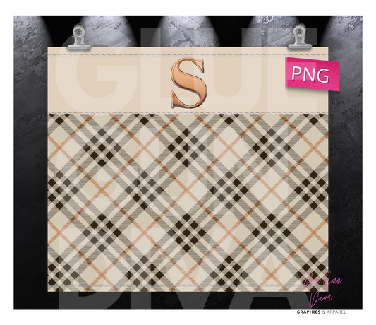 Letter S Plaid Canvas with Initial - Digital tumbler wrap for 20 oz skinny straight tumbler