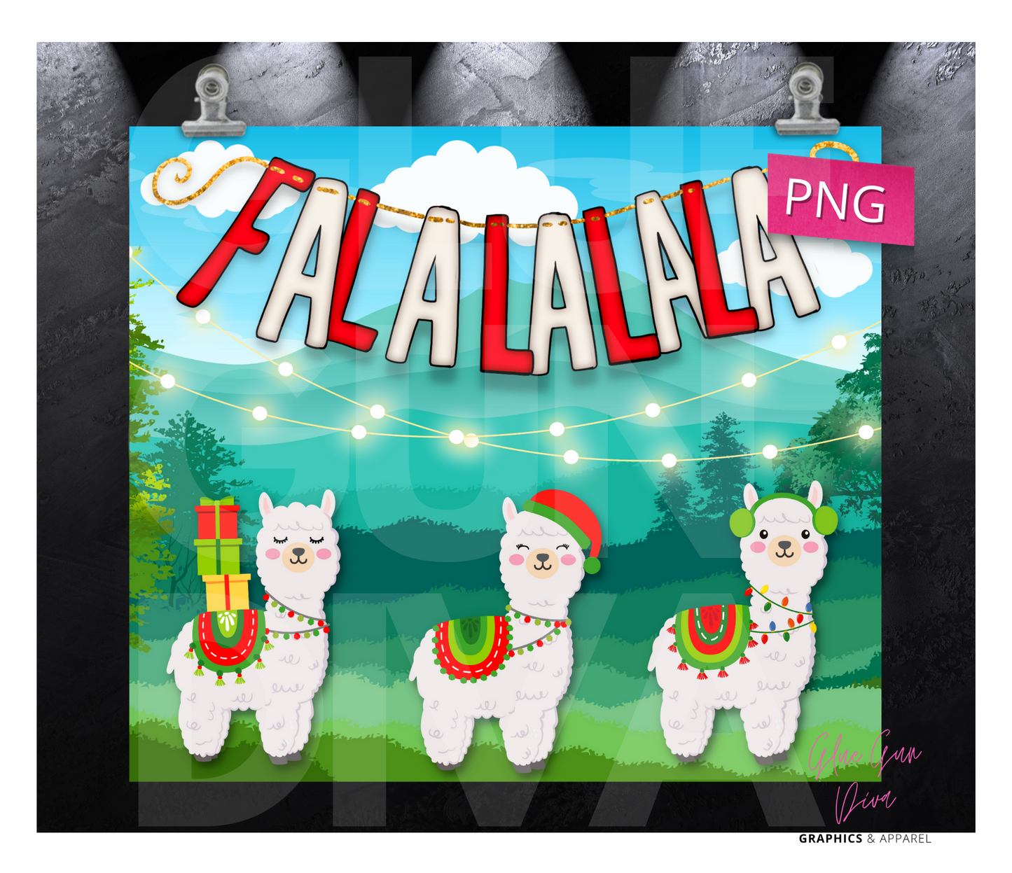 Falalala Llamas- Digital tumbler wrap for 20 oz skinny straight tumbler