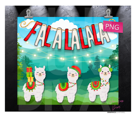 Falalala Llamas- Digital tumbler wrap for 20 oz skinny straight tumbler