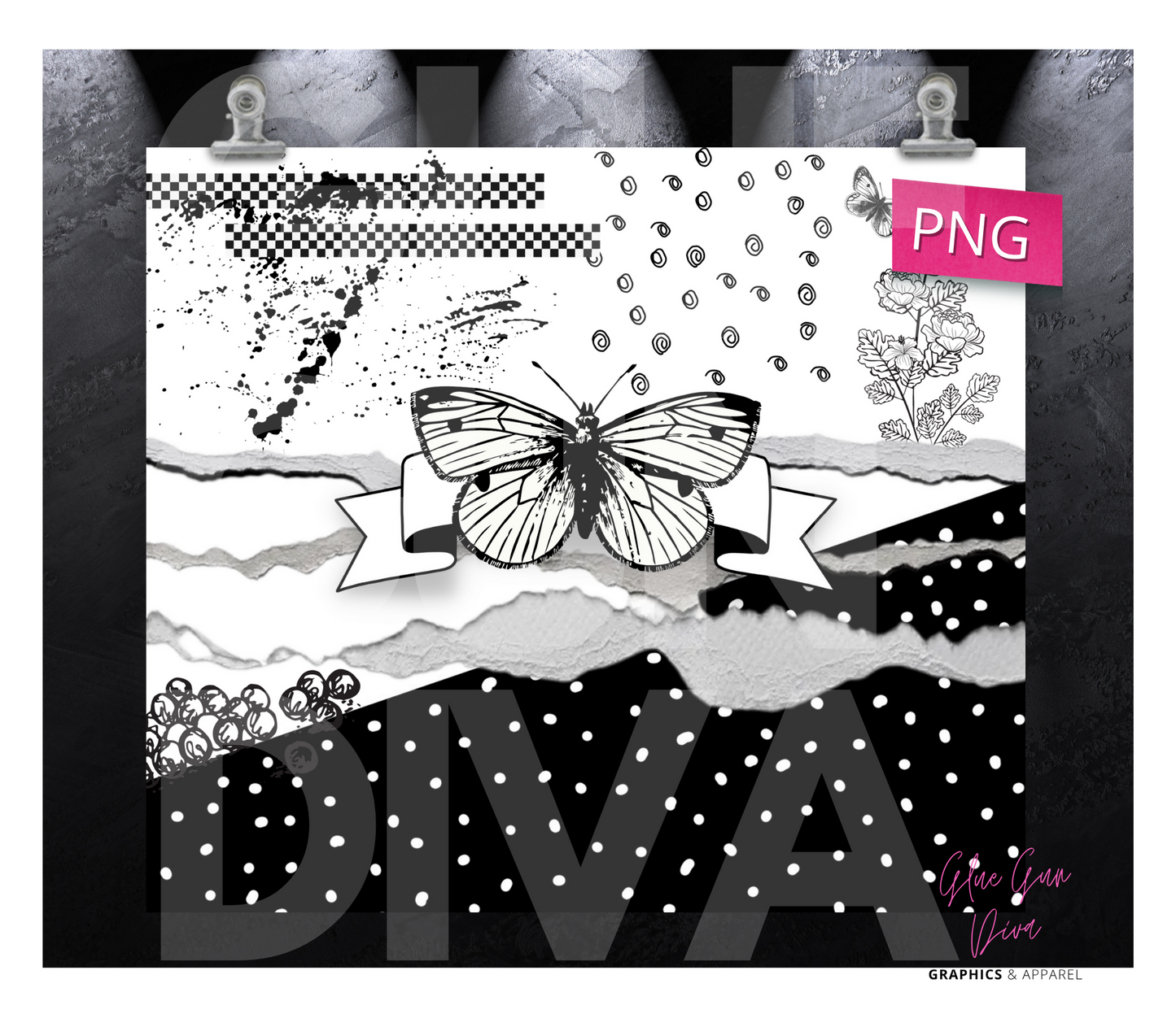Black and White Art - Digital tumbler wrap for 20 oz skinny straight tumbler