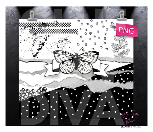 Black and White Art - Digital tumbler wrap for 20 oz skinny straight tumbler