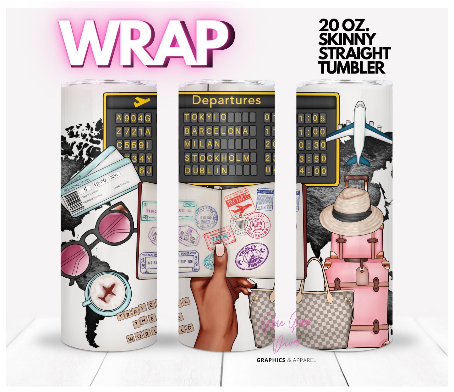 Travel Babe Skin tone 2- Digital tumbler wrap for 20 oz skinny straight tumbler