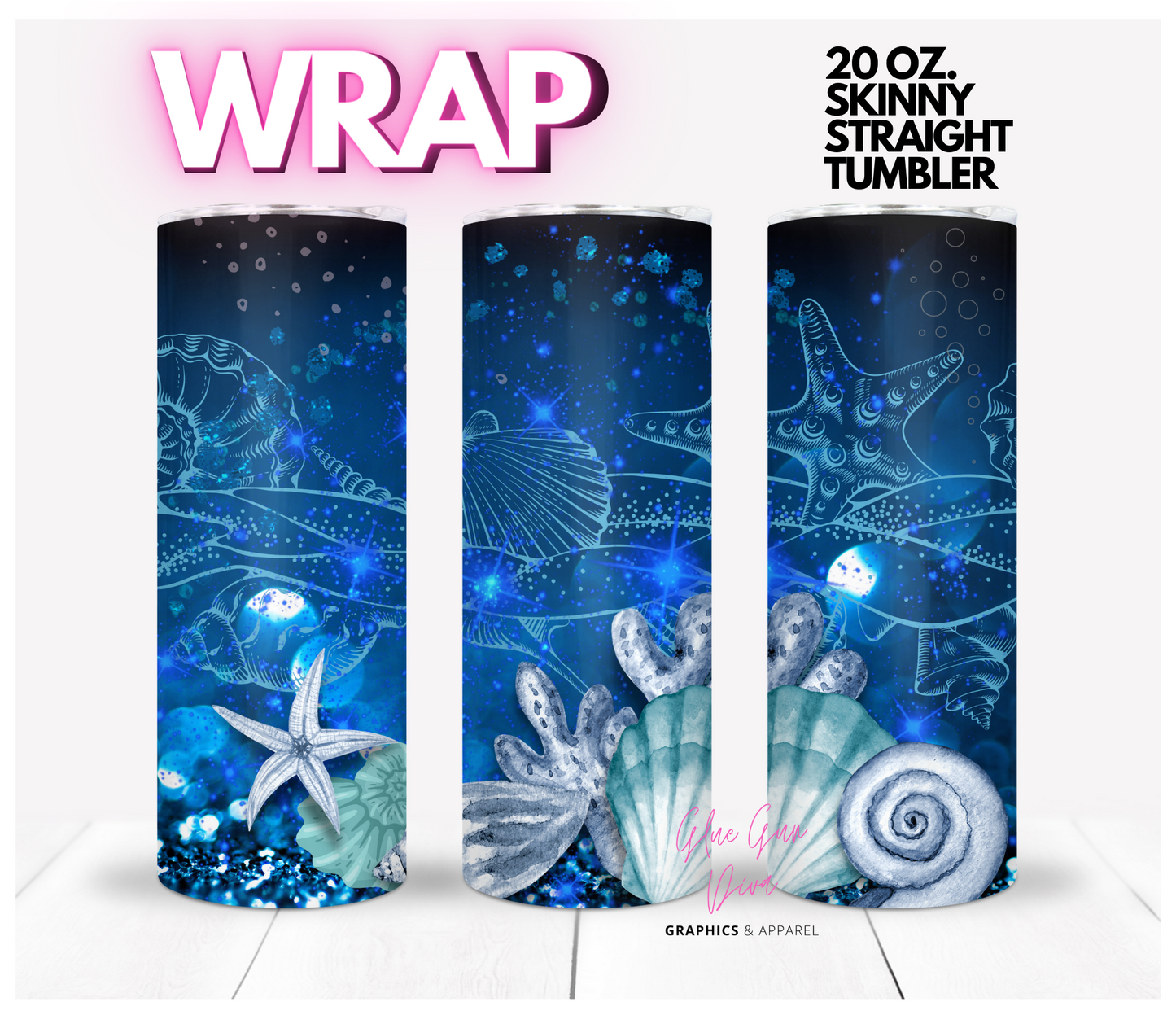 Blue Shells- Digital tumbler wrap for 20 oz skinny straight tumbler