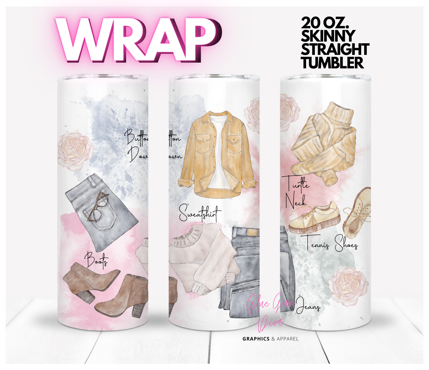 Fall Outfits- Digital tumbler wrap for 20 oz skinny straight tumbler
