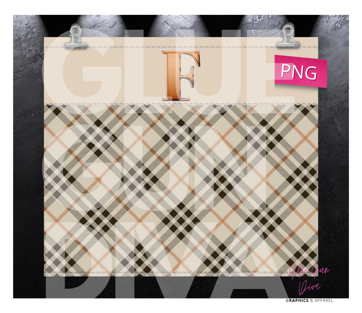 Letter F Plaid Canvas with Initial - Digital tumbler wrap for 20 oz skinny straight tumbler