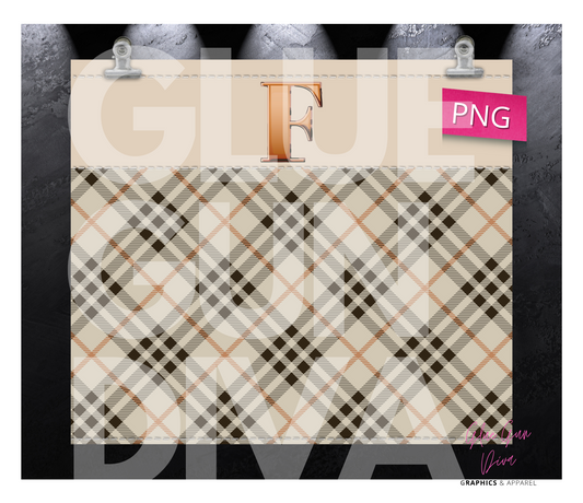 Letter F Plaid Canvas with Initial - Digital tumbler wrap for 20 oz skinny straight tumbler