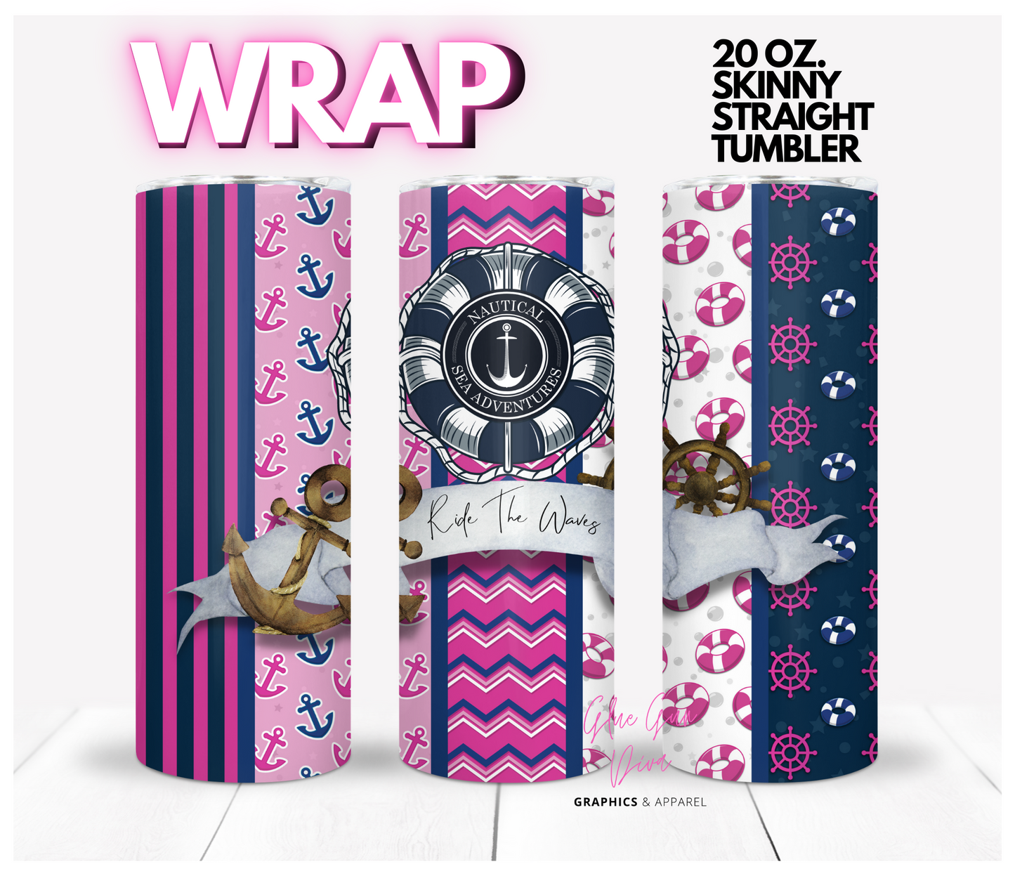 Purple Pink Nautical - Digital tumbler wrap for 20 oz skinny straight tumbler