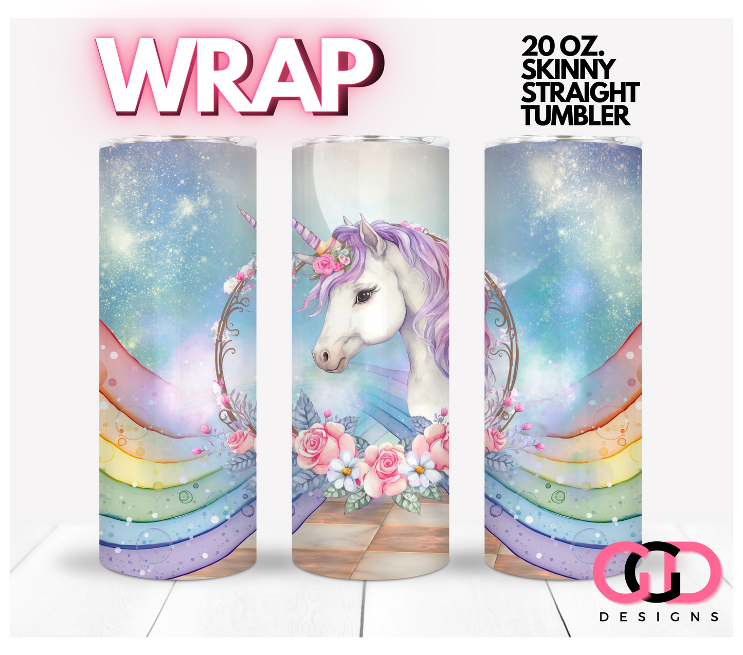 Unicorn Dreams- Digital tumbler wrap for 20 oz skinny straight tumbler