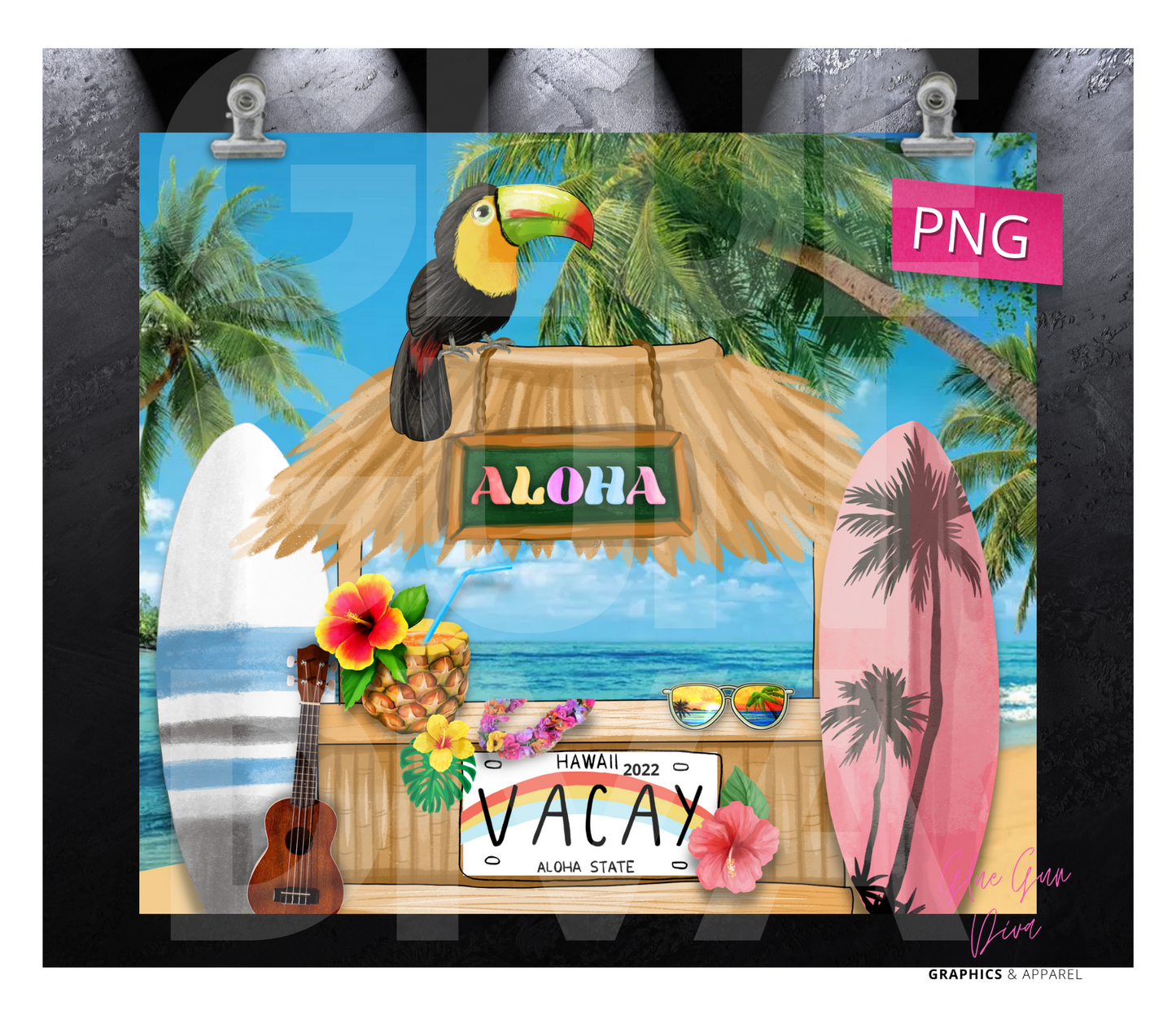 Aloha Hawaii- Digital tumbler wrap for 20 oz skinny straight tumbler