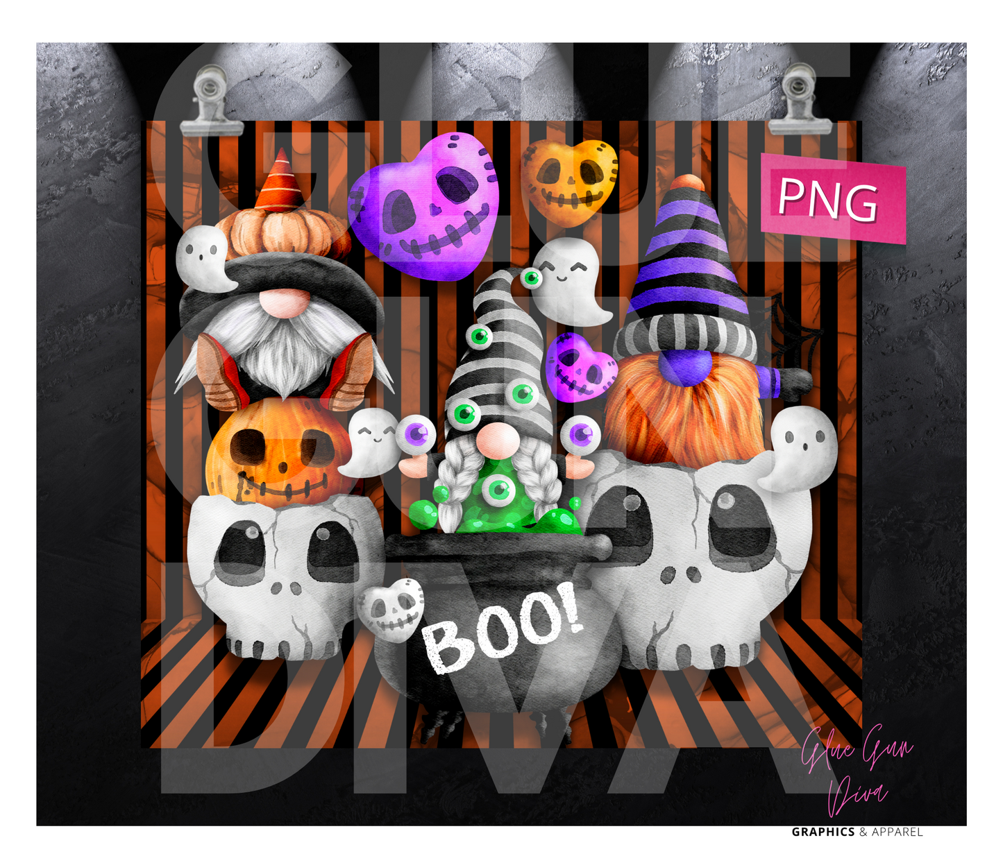 Halloween Gnome Trio - Digital tumbler wrap for 20 oz skinny straight tumbler