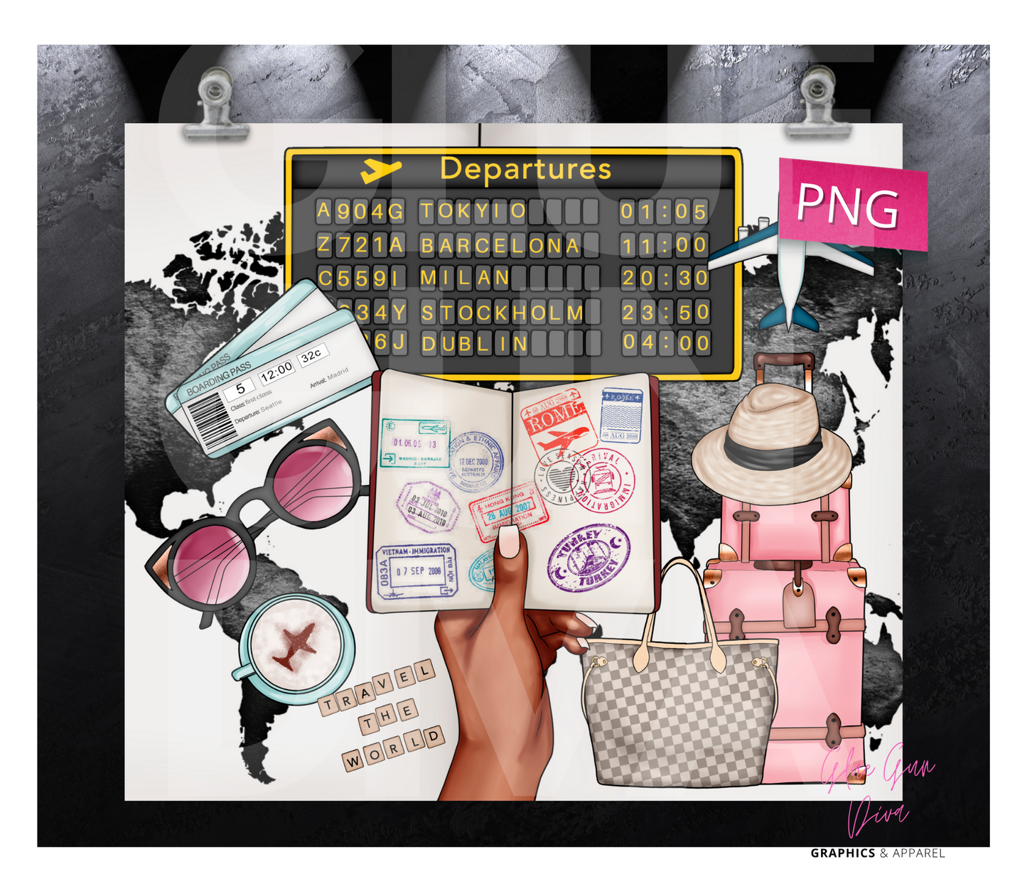 Travel Babe Skin tone 2- Digital tumbler wrap for 20 oz skinny straight tumbler