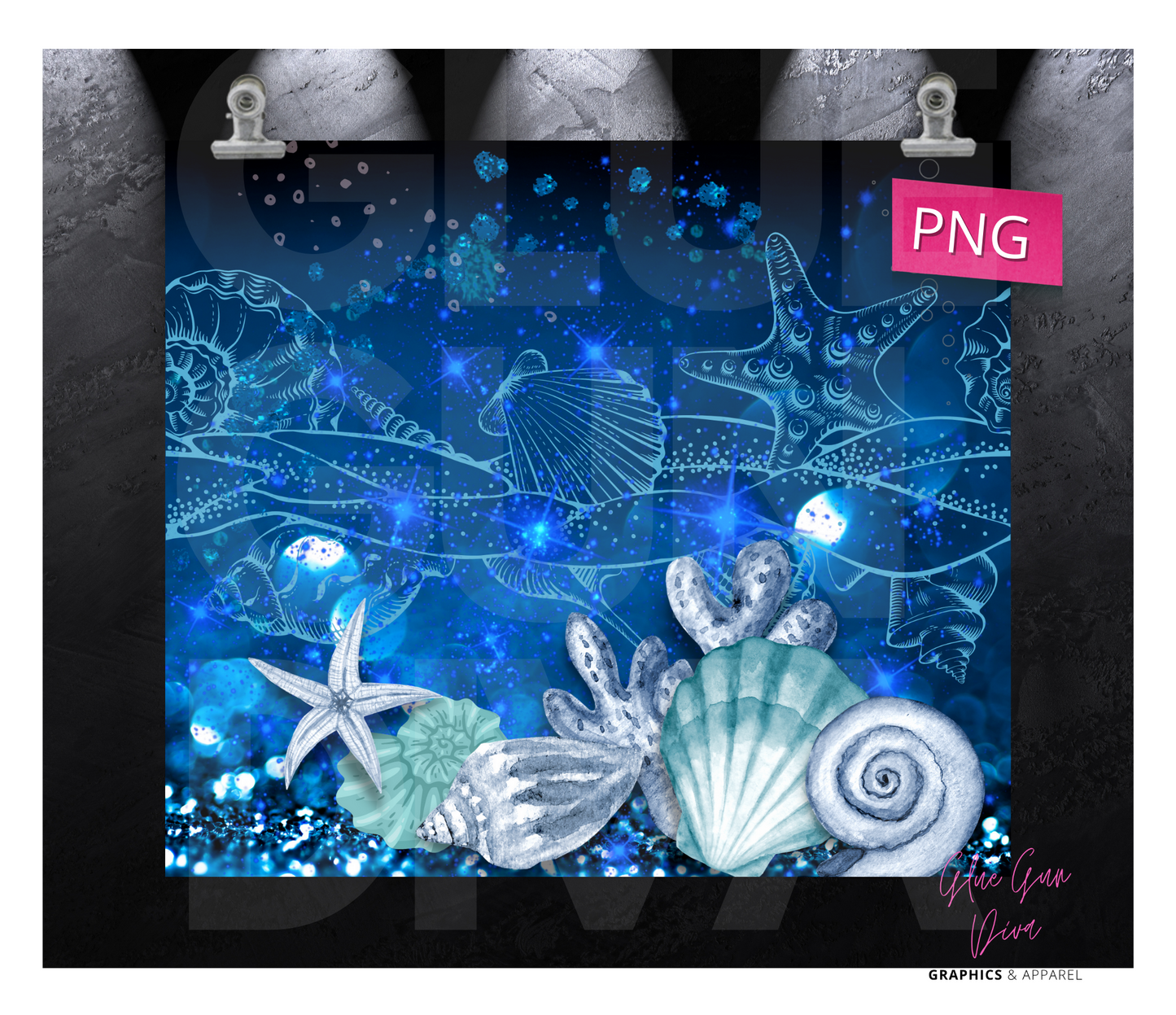 Blue Shells- Digital tumbler wrap for 20 oz skinny straight tumbler