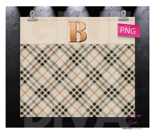 Letter B Plaid Canvas with Initial - Digital tumbler wrap for 20 oz skinny straight tumbler