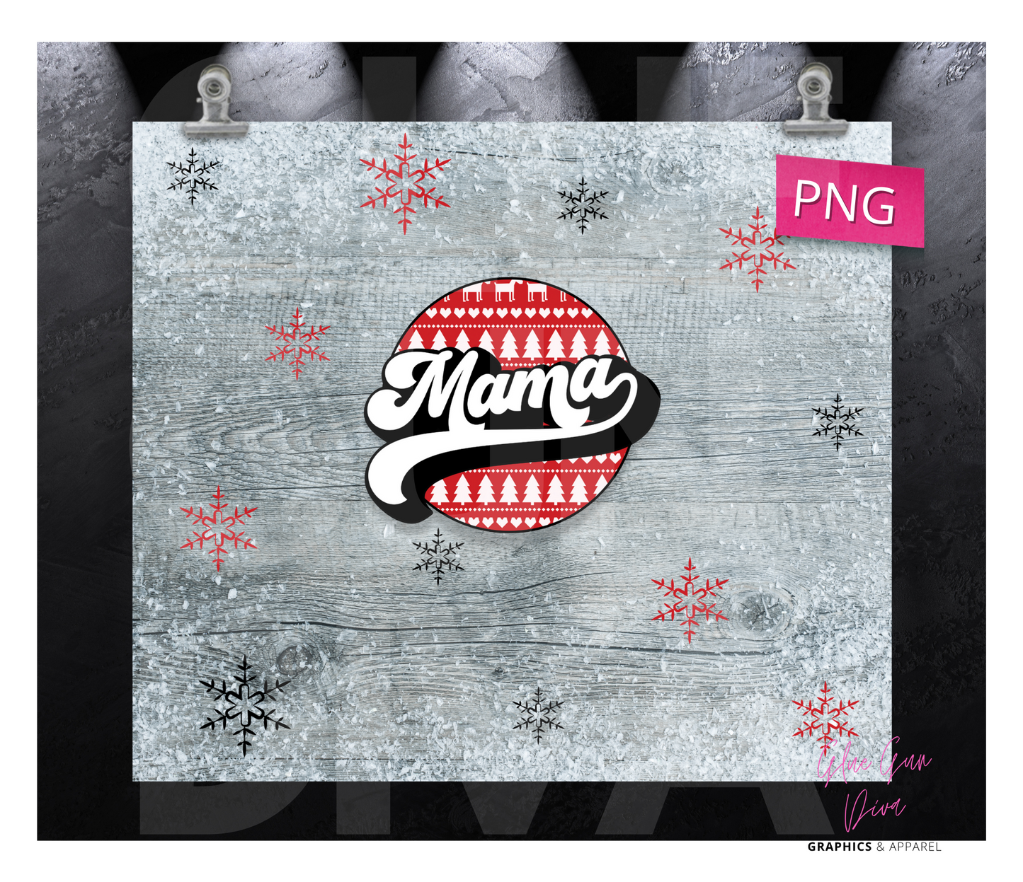 Mama Red Black Snowflakes - Digital tumbler wrap for 20 oz skinny straight tumbler
