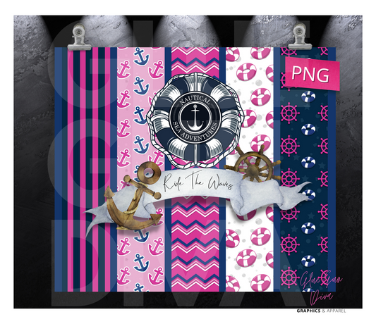 Purple Pink Nautical - Digital tumbler wrap for 20 oz skinny straight tumbler