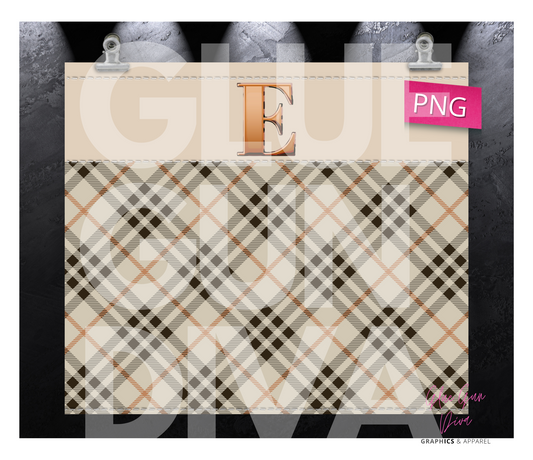 Letter E Plaid Canvas with Initial - Digital tumbler wrap for 20 oz skinny straight tumbler
