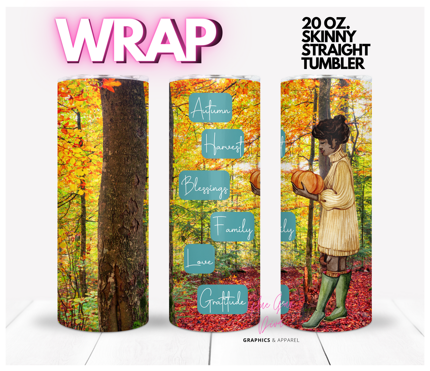 Fall Words- Digital tumbler wrap for 20 oz skinny straight tumbler