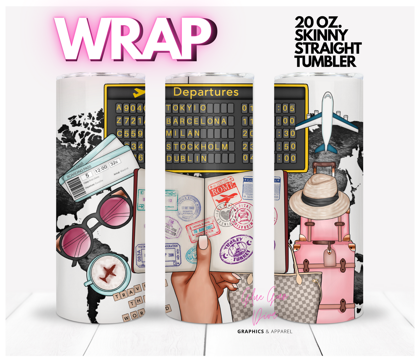 Travel Babe Skin tone 1- Digital tumbler wrap for 20 oz skinny straight tumbler