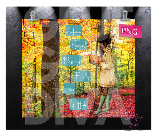 Fall Words- Digital tumbler wrap for 20 oz skinny straight tumbler