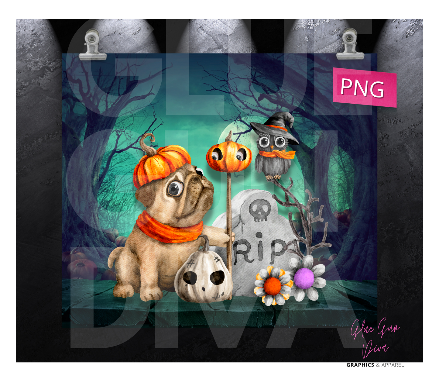 Puppy and friends Halloween - Digital tumbler wrap for 20 oz skinny straight tumbler