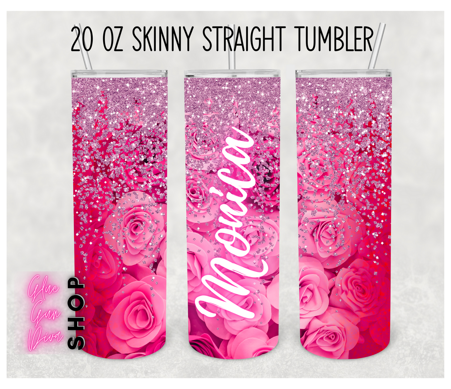 Personalized Pink, Red Roses, Glitter Valentine's Day, Insulated Tumbler