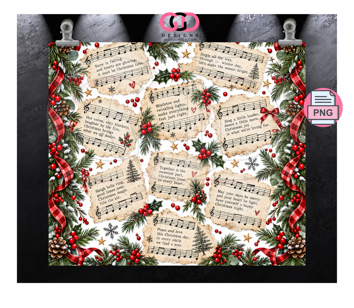 Christmas Music Sheets -  Digital tumbler wrap for 20 oz skinny straight tumbler