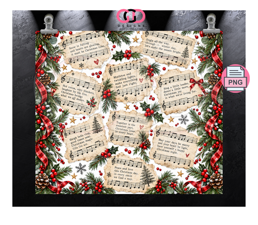 Christmas Music Sheets -  Digital tumbler wrap for 20 oz skinny straight tumbler
