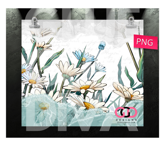 Ink Framed Daisies -  Digital tumbler wrap for 20 oz skinny straight tumbler