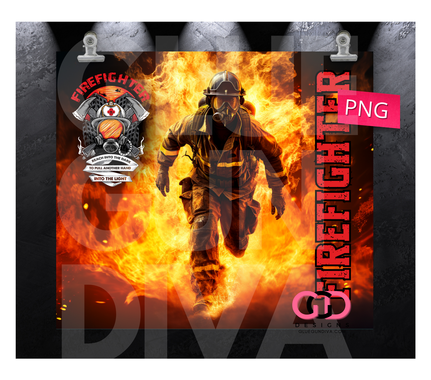 Firefighter into the light -  Digital tumbler wrap for 20 oz skinny straight tumbler