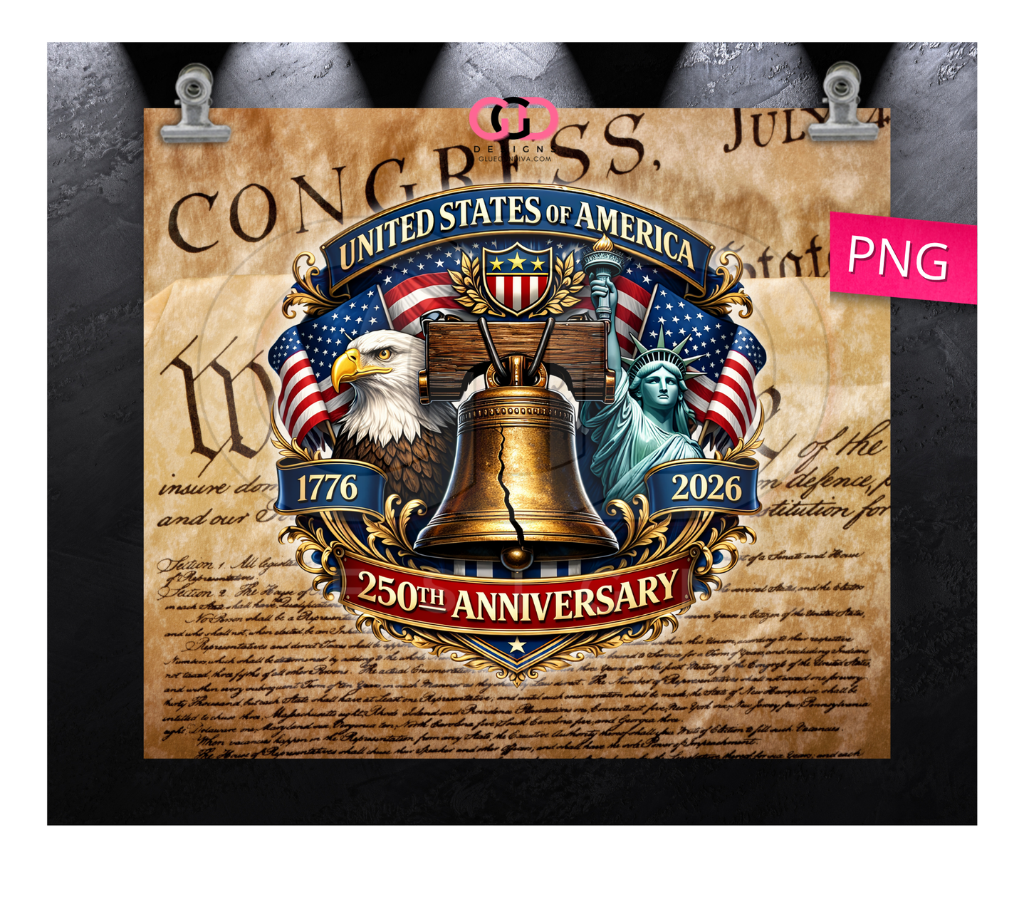250th USA -   Digital tumbler wrap for 20 oz skinny straight tumbler