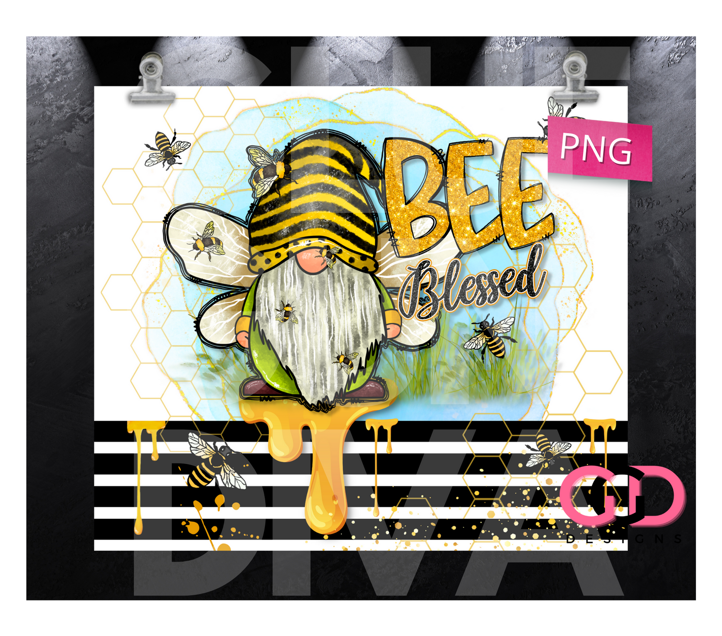 Bee Blessed-   Digital tumbler wrap for 20 oz skinny straight tumbler