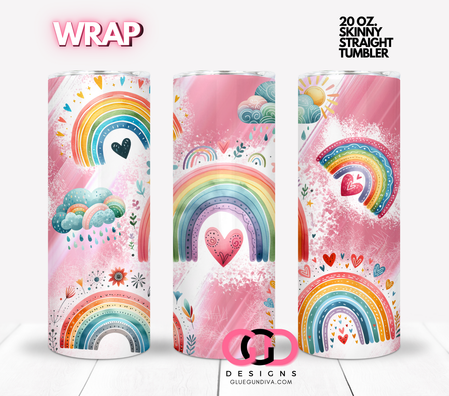 Rainbow Rain -  Digital tumbler wrap for 20 oz skinny straight tumbler