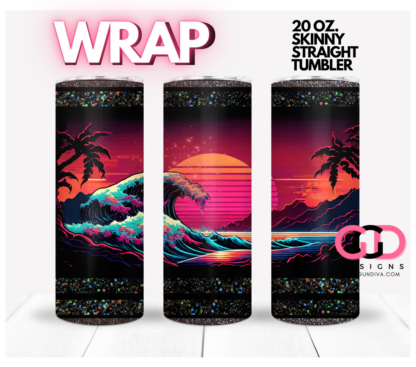 Summer Sunset Glitter-   Digital tumbler wrap for 20 oz skinny straight tumbler