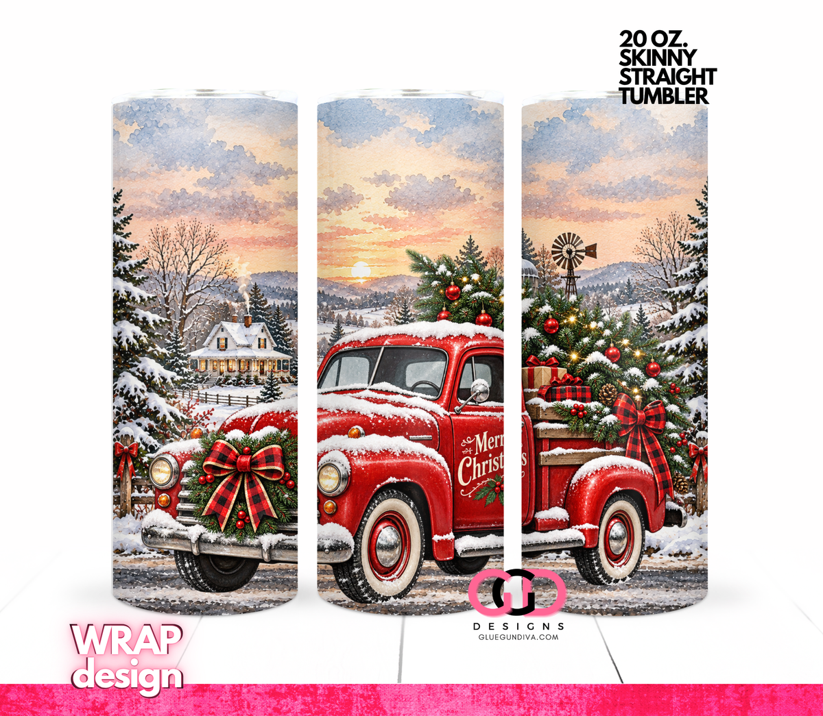Vintage Truck By Farm -  Digital tumbler wrap for 20 oz skinny straight tumbler