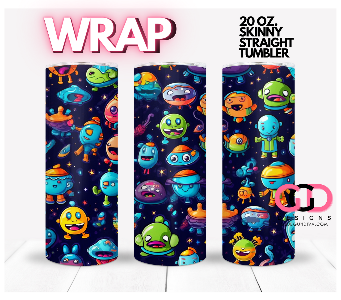 Martians -   Digital tumbler wrap for 20 oz skinny straight tumbler