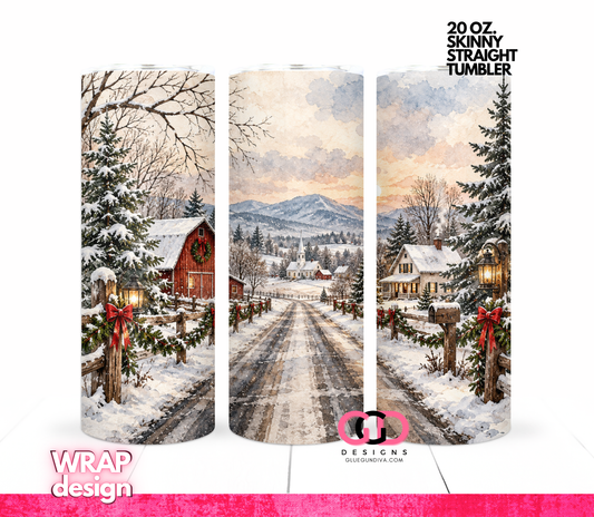 Winter Country Road -  Digital tumbler wrap for 20 oz skinny straight tumbler