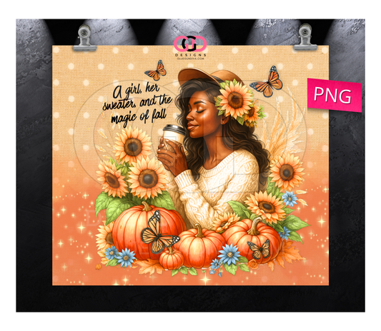 Magic of Fall 1 -   Digital tumbler wrap for 20 oz skinny straight tumbler