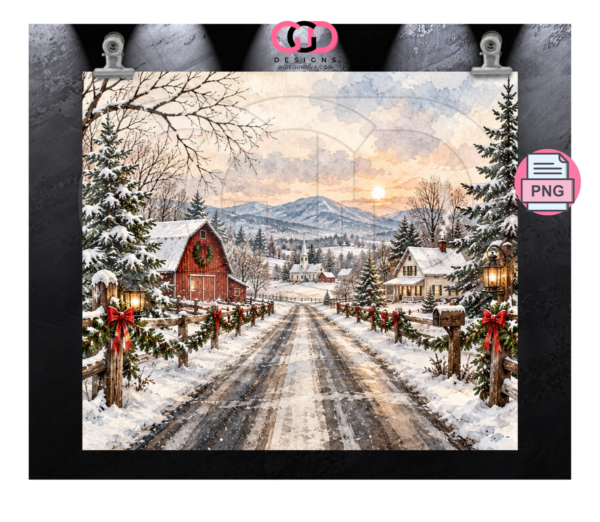 Winter Country Road -  Digital tumbler wrap for 20 oz skinny straight tumbler