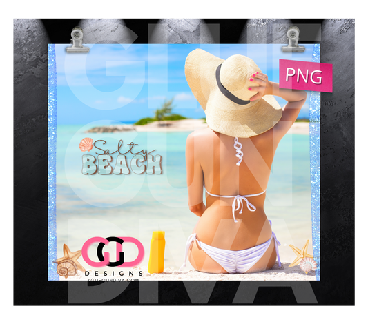 Salty Beach Hat Girl -   Digital tumbler wrap for 20 oz skinny straight tumbler