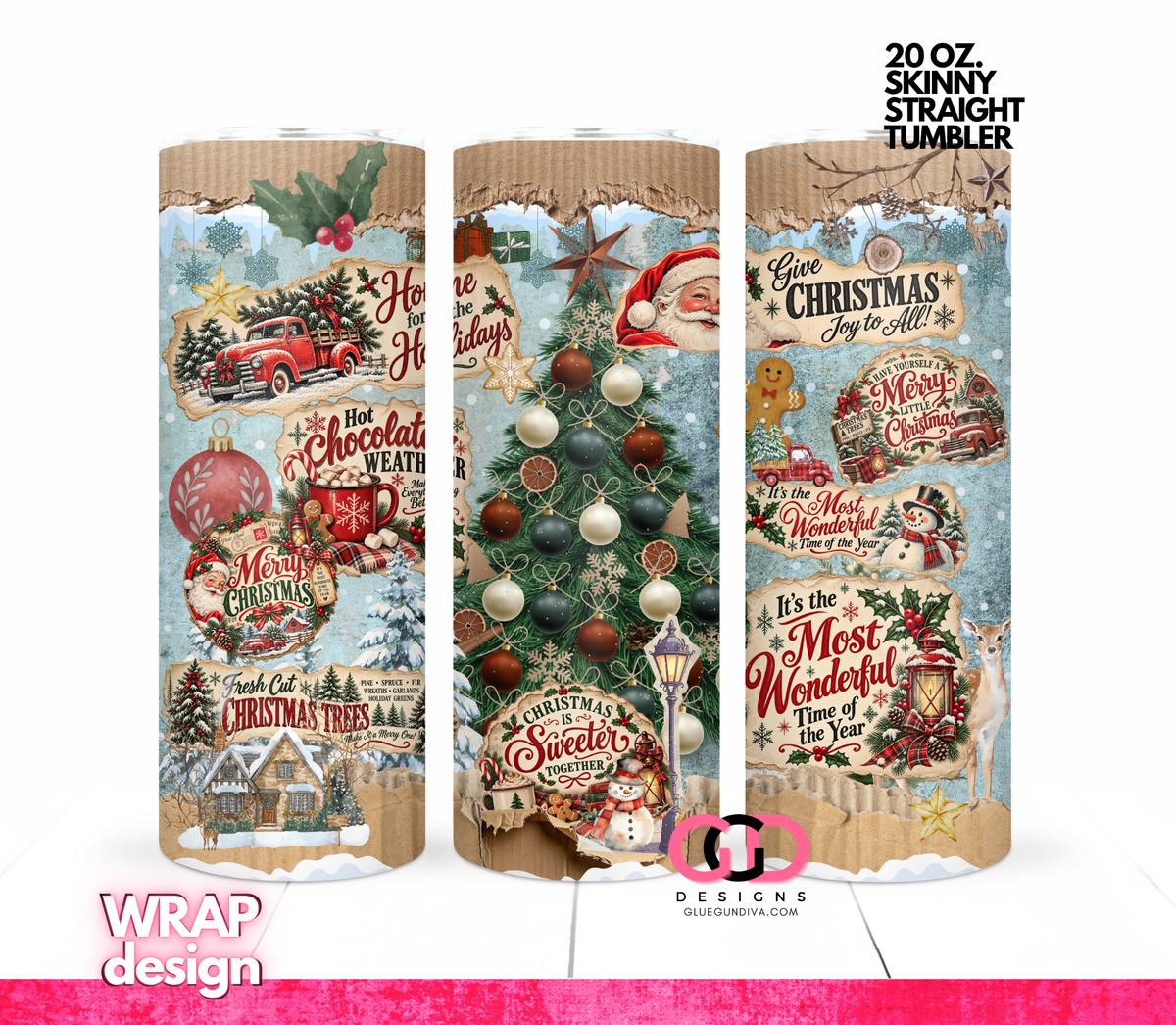 Vintage Christmas Ads-  Digital tumbler wrap for 20 oz skinny straight tumbler