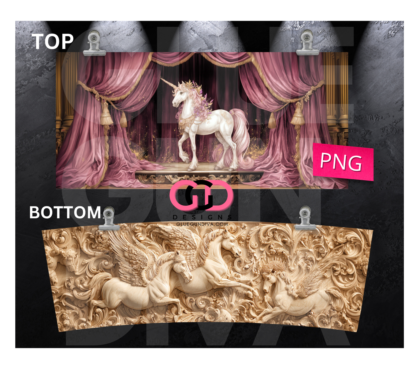 Unicorn and Wood Carving -   Digital tumbler wrap for 40 oz tumbler