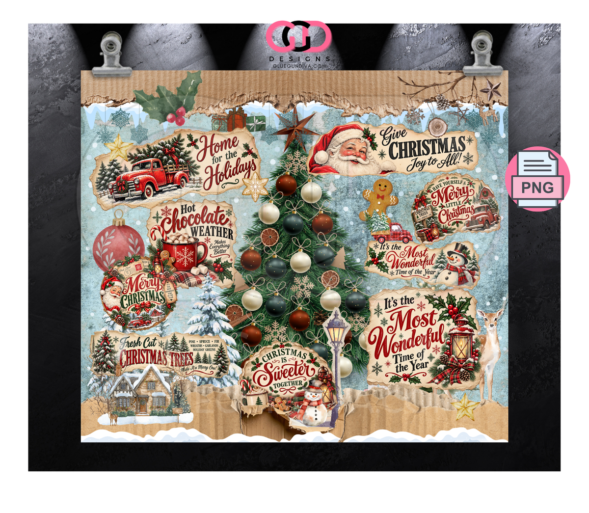 Vintage Christmas Ads-  Digital tumbler wrap for 20 oz skinny straight tumbler