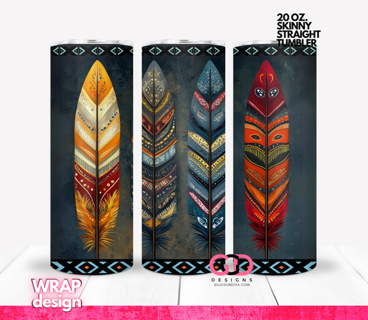 Bold Feathers -   Digital tumbler wrap for 20 oz skinny straight tumbler