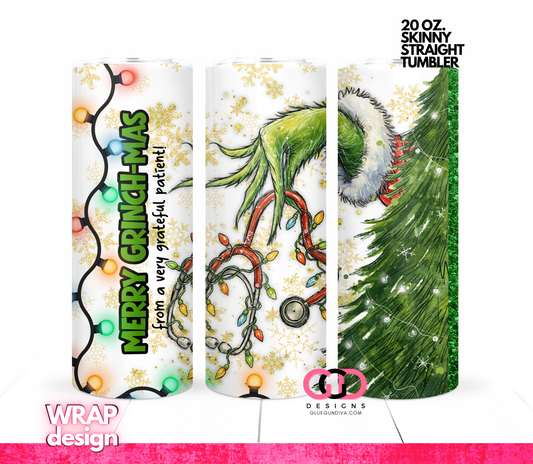 Healthcare Provider Grinch -  Digital tumbler wrap for 20 oz skinny straight tumbler