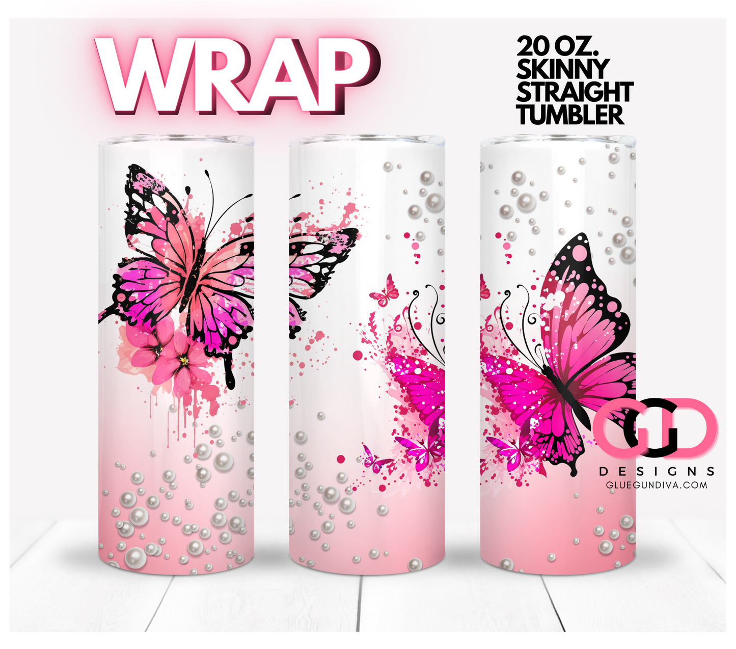 Butterflies Pearl Gradient -   Digital tumbler wrap for 20 oz skinny straight tumbler