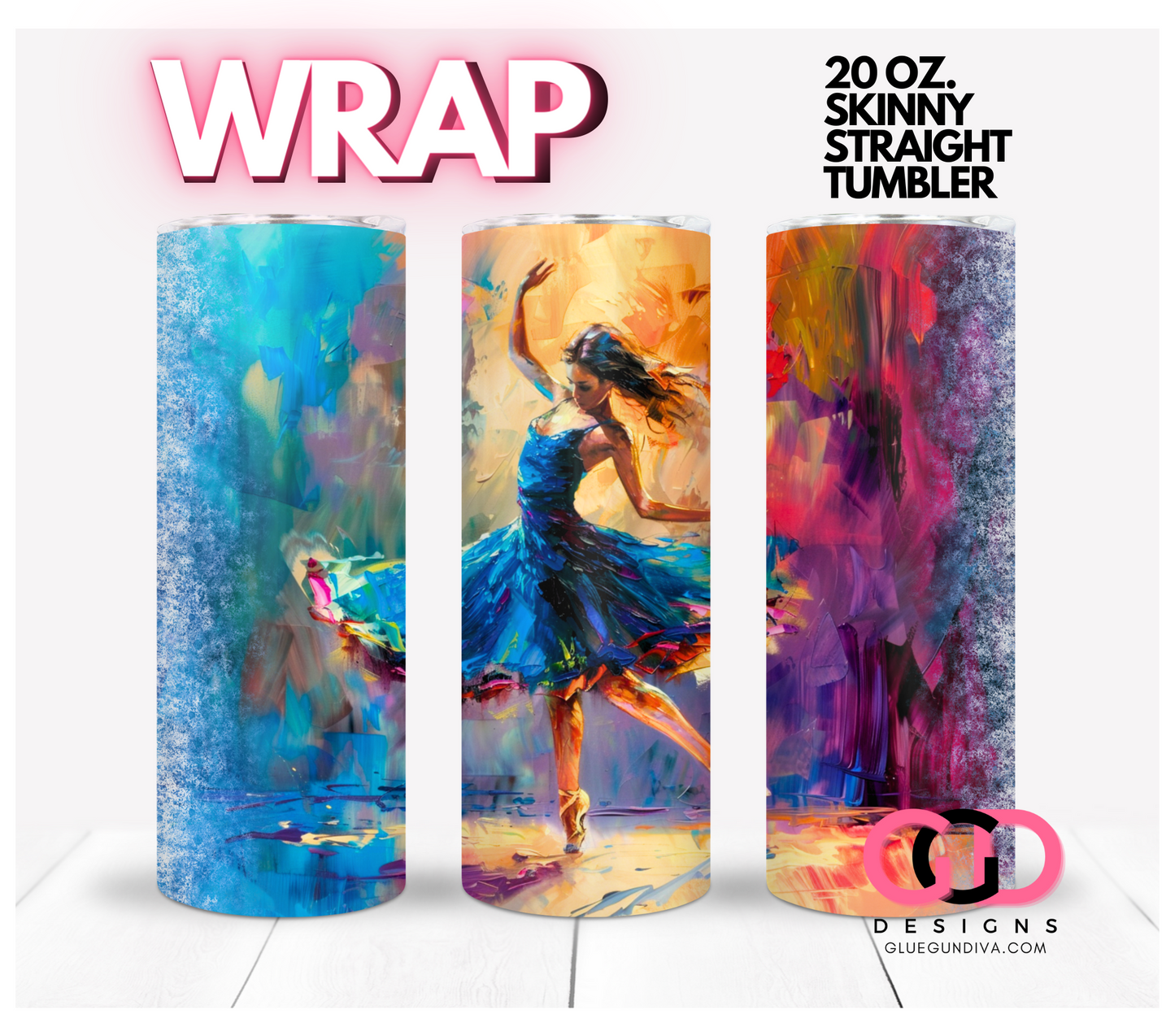 Dancing in Paint Strokes-  Digital tumbler wrap for 20 oz skinny straight tumbler