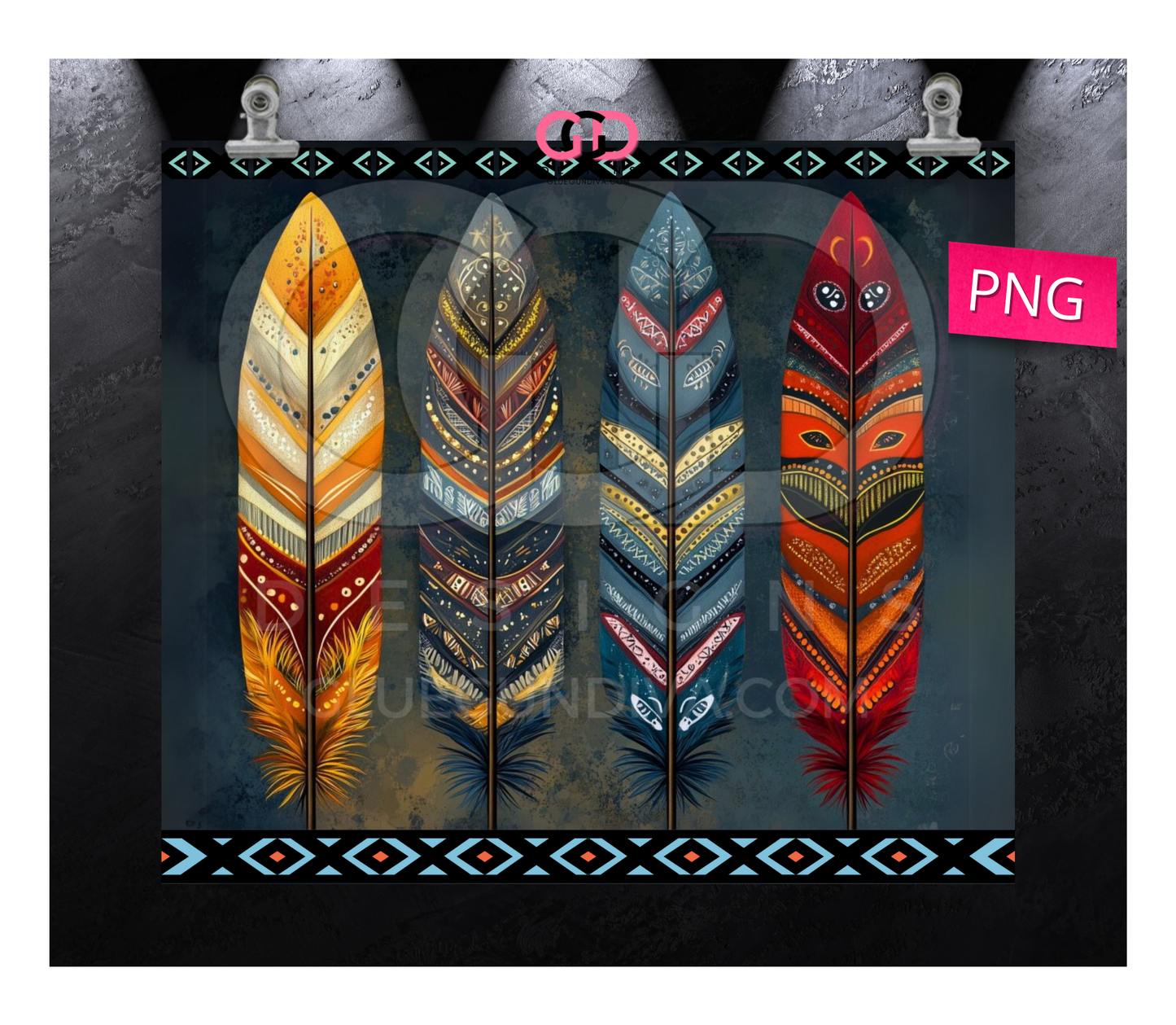 Bold Feathers -   Digital tumbler wrap for 20 oz skinny straight tumbler