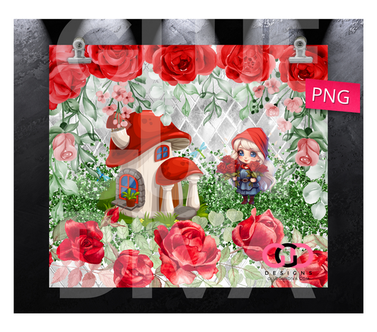 Red Roses Gnome Girl-   Digital tumbler wrap for 20 oz skinny straight tumbler